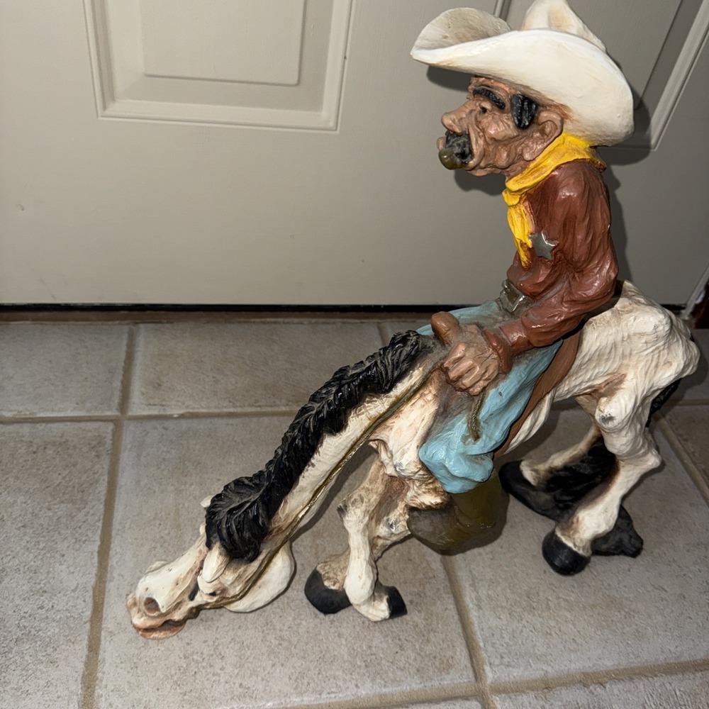 Vintage 1977 Universal Statuary #523 Western Cowboy Sheriff Horse Sculpture Nice - Picture 6 of 9